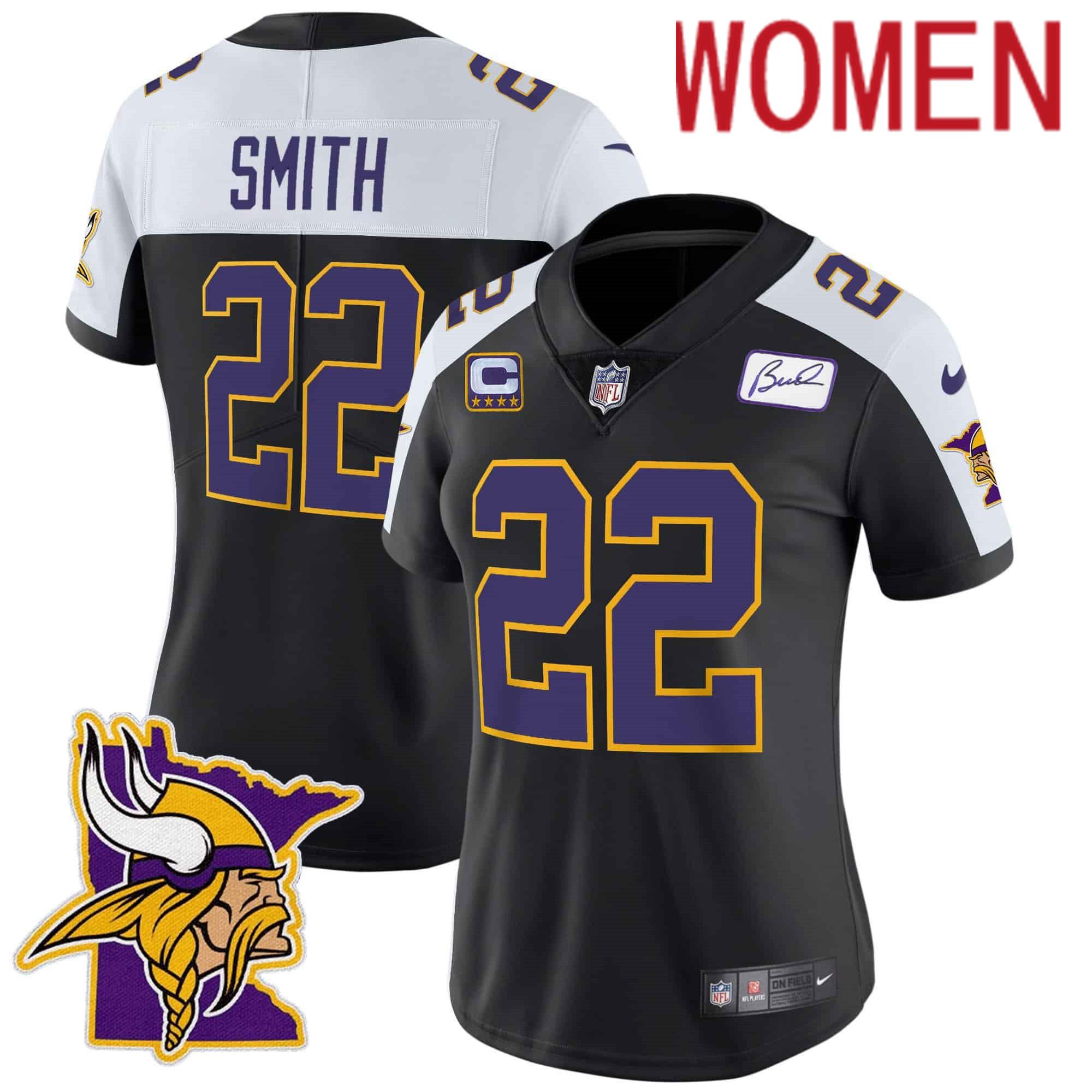 Women Minnesota Vikings 22 Smith Black 2024 Nike Patch Classic Limited NFL Jersey